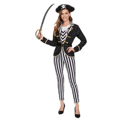 Pirates Black Striped Women Outfits Cosplay Costume Halloween Carnival Suit 