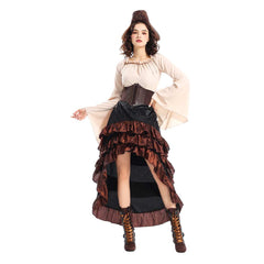 Pirates Layered Brown Dress Stage Performance Cosplay Costume Outfits Halloween Carnival Suit