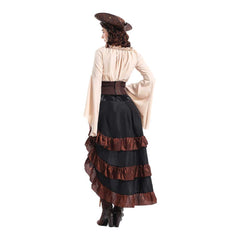 Pirates Layered Brown Dress Stage Performance Cosplay Costume Outfits Halloween Carnival Suit