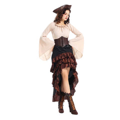 Pirates Layered Brown Dress Stage Performance Cosplay Costume Outfits Halloween Carnival Suit