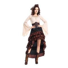 Pirates Layered Brown Dress Stage Performance Cosplay Costume Outfits Halloween Carnival Suit