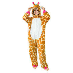 Plush Giraffe Animals Onesie Flannel Pajamas Warm Home Sleepwear Halloween Carnival Suit - OLAOLA