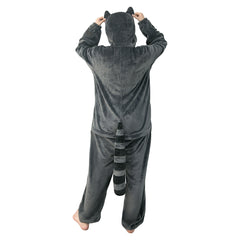 Plush Gray Raccoon Animals Onesie Pajamas Warm Home One-Piece Sleepwear For Unisex Adult Halloween  Costume - OLAOLA