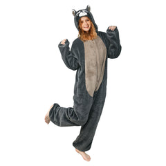 Plush Gray Raccoon Animals Onesie Pajamas Warm Home One-Piece Sleepwear For Unisex Adult Halloween  Costume - OLAOLA
