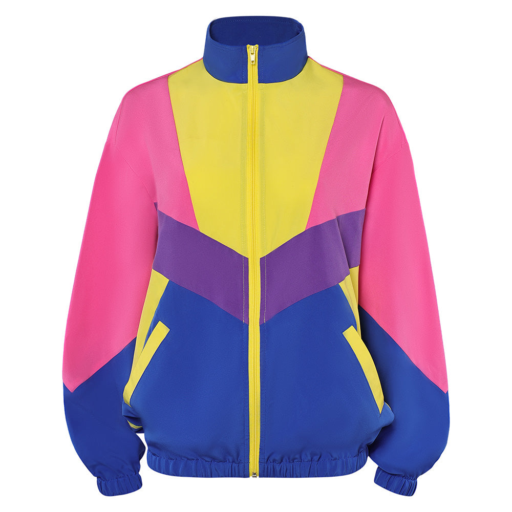 Retro 80s Sportswear Blue Yellow Jacket Outfits Cosplay Costume Halloween Carnival Suit 