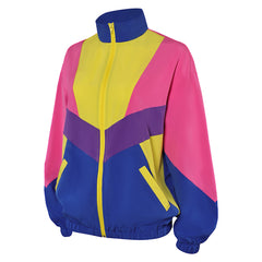 Retro 80s Sportswear Blue Yellow Jacket Outfits Cosplay Costume Halloween Carnival Suit 