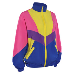 Retro 80s Sportswear Blue Yellow Jacket Outfits Cosplay Costume Halloween Carnival Suit 