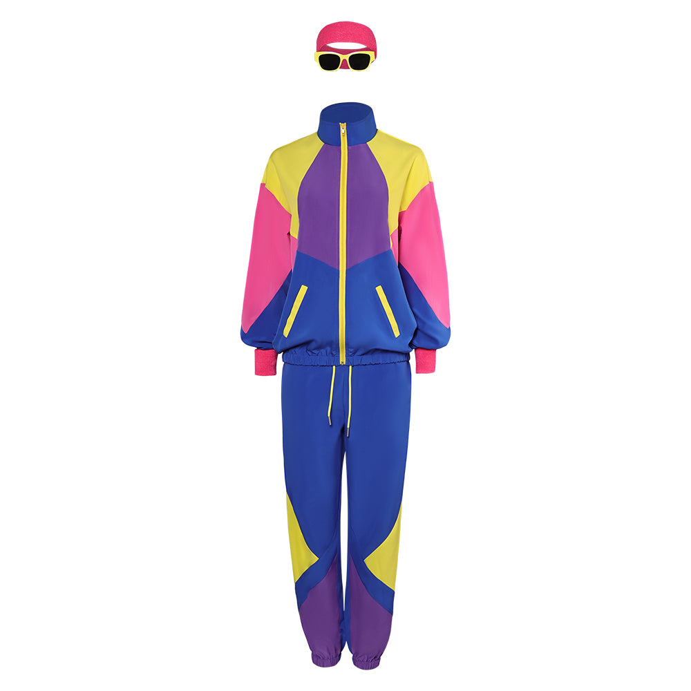 Retro 80s Sportswear Blue Yellow Set Cosplay Costume Outfits Halloween Carnival Suit 