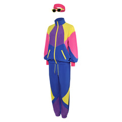 Retro 80s Sportswear Blue Yellow Set Cosplay Costume Outfits Halloween Carnival Suit 