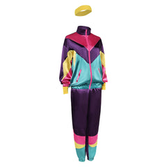 Retro 80s Sportswear Purple Green Set Cosplay Costume Outfits Halloween Carnival Suit 