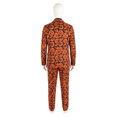 Saturday Night Live David S. Pumpkins Funny Orange Suit Outfits Halloween Cosplay Costume 