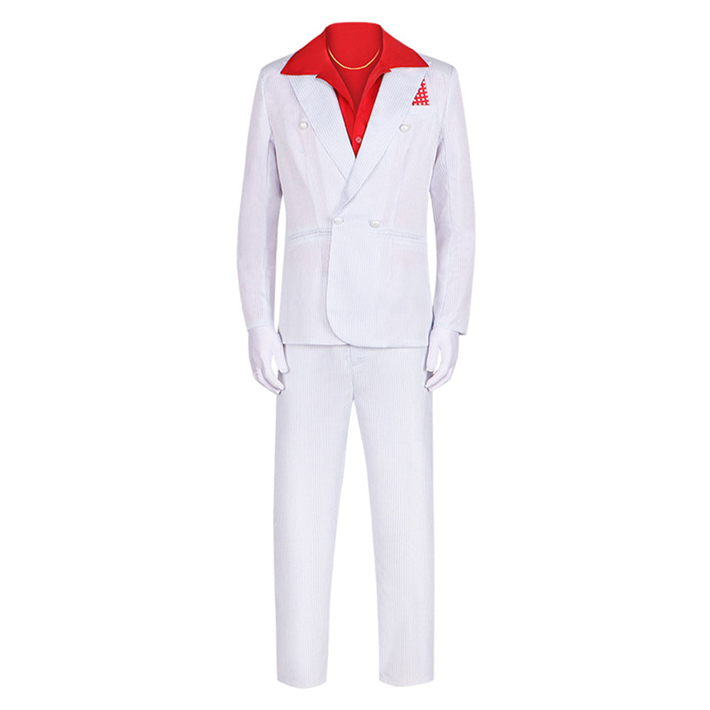Scarface Tony Montana White Suit Red Shirt Set Outfits Cosplay Costume 