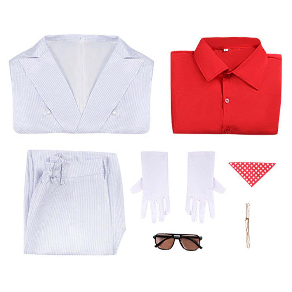 Scarface Tony Montana White Suit Red Shirt Set Outfits Cosplay