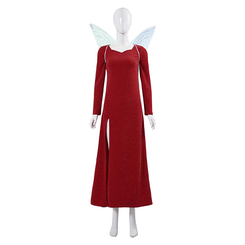 Shrek 2 Fairy Godmother Red Dress Wings Set Outfits Cosplay Costume 