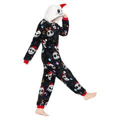 Skeleton Printed Pajamas Adult Unisex Plush Animal Onesie Warm Home Costume One-Piece Sleepwear Halloween Carnival Suit - OLAOLA 