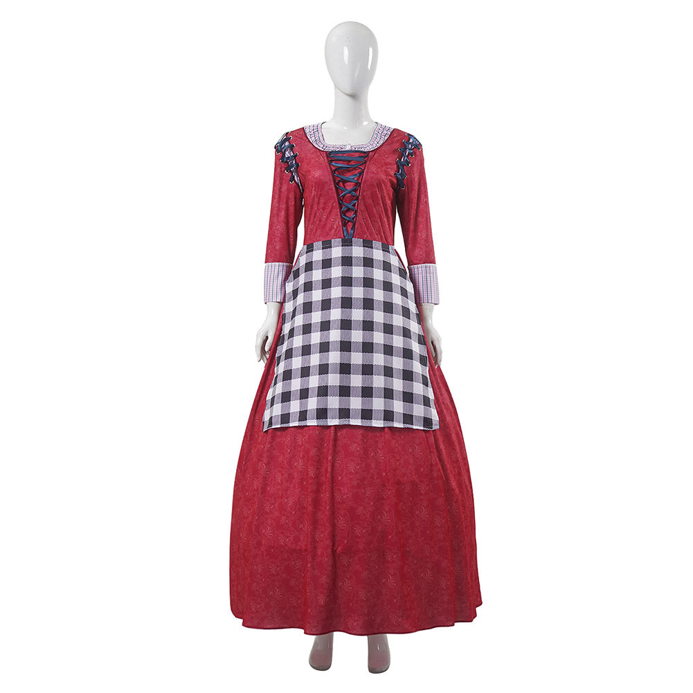 Snow White Princess Red Dress Checkered Apron Set Outfits Cosplay Costume 