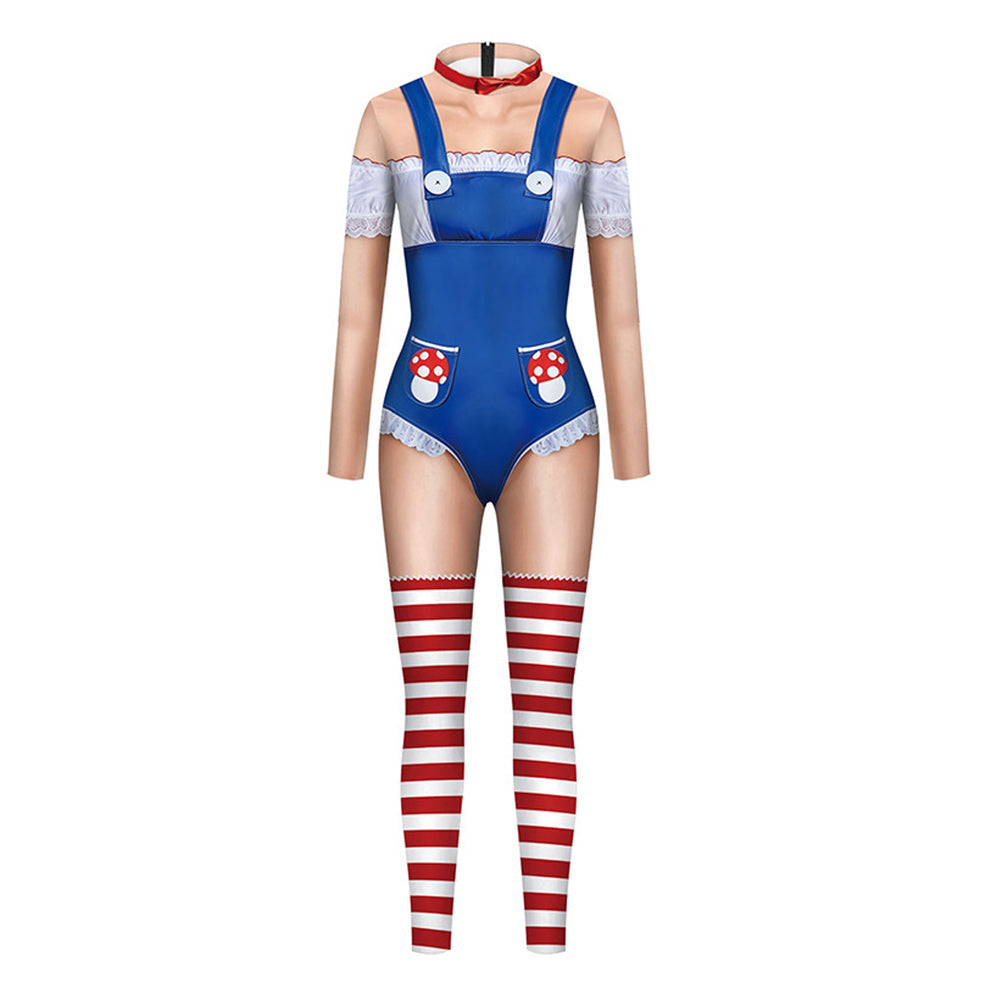 Super Mario Mario Female Printed Jumpsuit Outfits Cosplay Halloween Costume