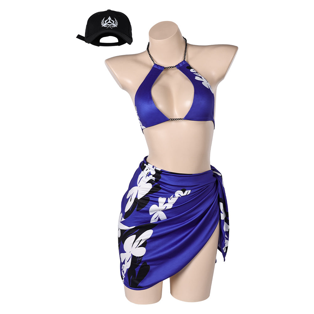 Tekken 8 Reina Purple Swimsuit Hat Outfits Cosplay Costume Carnival Suit 