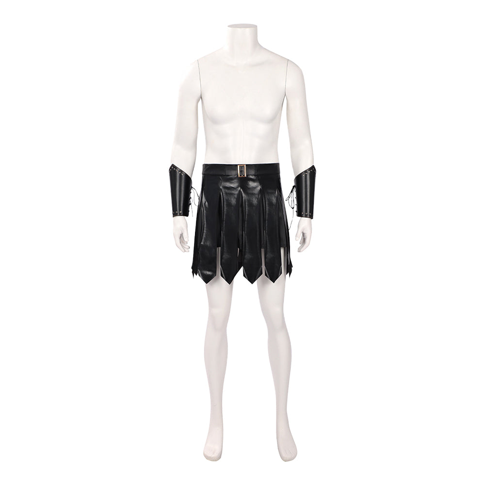 The Odyssey (2026) Agamemnon Black Leather Skirt Bracers Set Outfits Cosplay Costume 