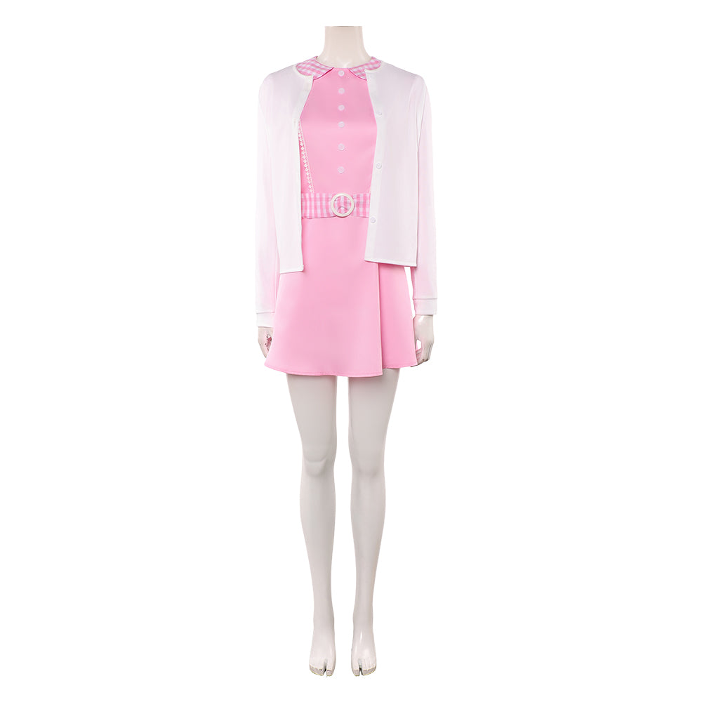 The Rocky Horror Picture Show Janet Weiss Pink Dress White Cardigan Outfits Cosplay Costume