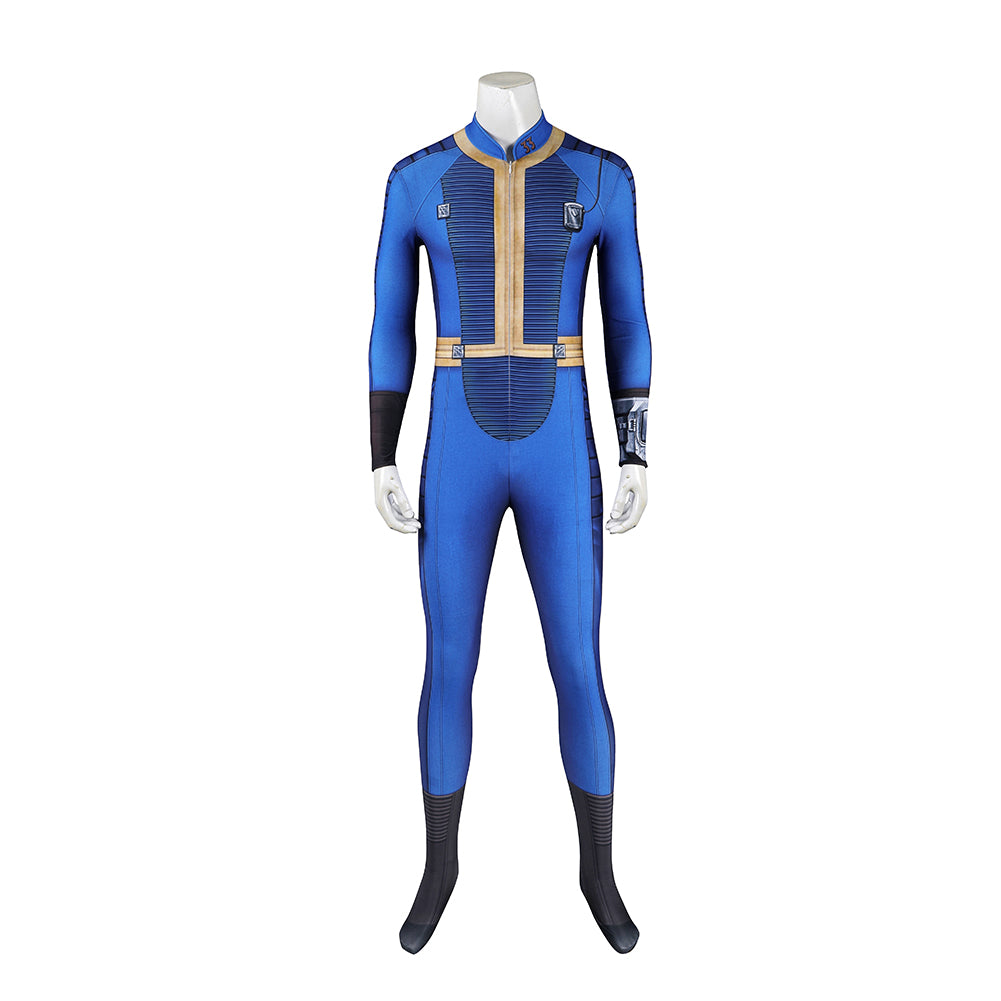 TV Fallout (2024) Men Printed Vault 33 Dweller Blue Jumpsuit Outfits Cosplay Costume Halloween Carnival Suit