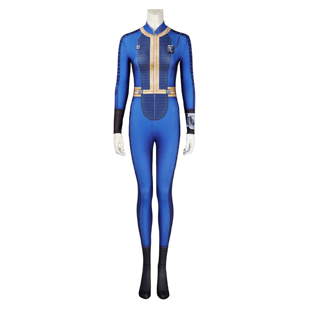 TV Fallout (2024) Women Printed Vault 33 Dweller Blue Jumpsuit Outfits Cosplay Costume Halloween Carnival Suit