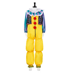 TV It 1990 Pennywise Yellow Jumpsuit Clown Outfits Cosplay Costume Halloween Carnival Suit 