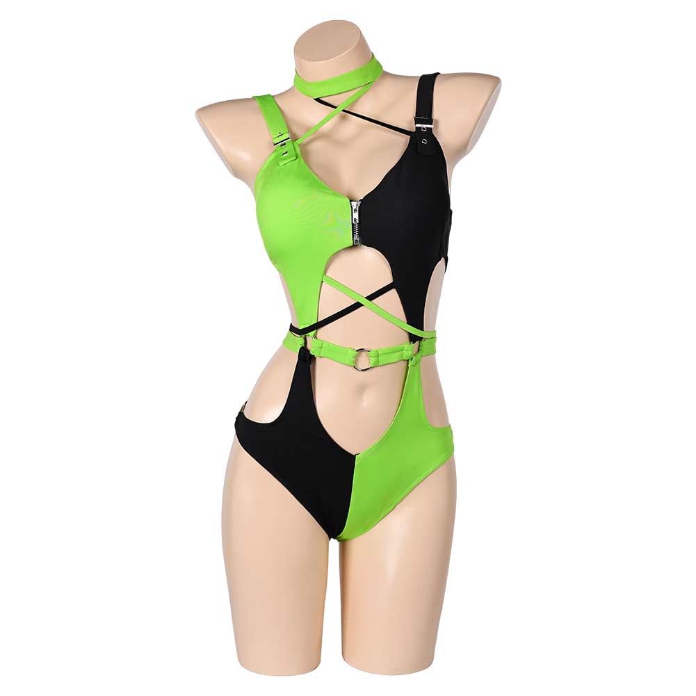 TV Kim Possible Shego Green Swimsuit Outfits Cosplay Costume Halloween Carnival Suit 