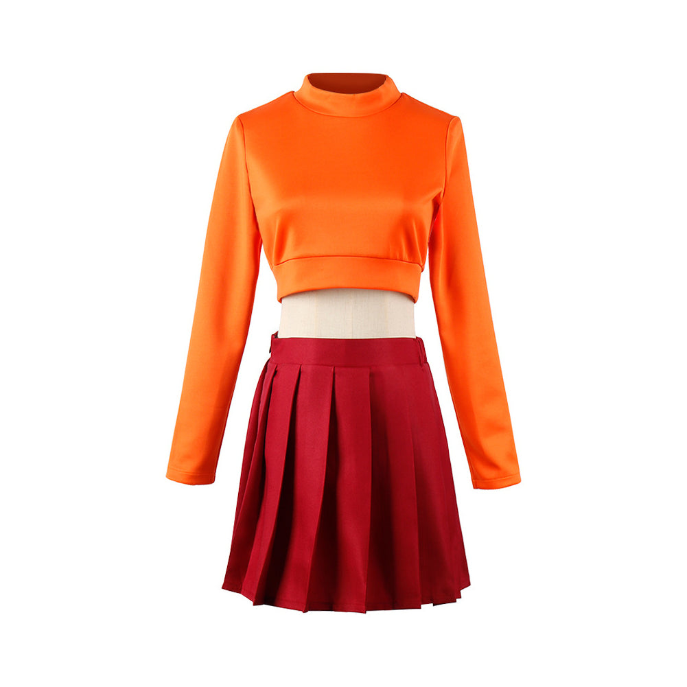 TV SCOOBY-DOO Velma Crop Top Dress Outfits ​Cosplay Costume Halloween Carnival Suit