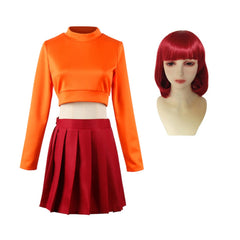 TV SCOOBY-DOO Velma Crop Top Dress Outfits Cosplay Costume Halloween Carnival Suit