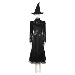 Wicked (2024) Elphaba Black Mesh Dress Set Witch Outfits Halloween Cosplay Costume 