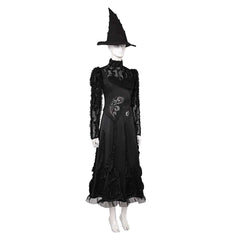 Wicked (2024) Elphaba Black Mesh Dress Set Witch Outfits Halloween Cosplay Costume 