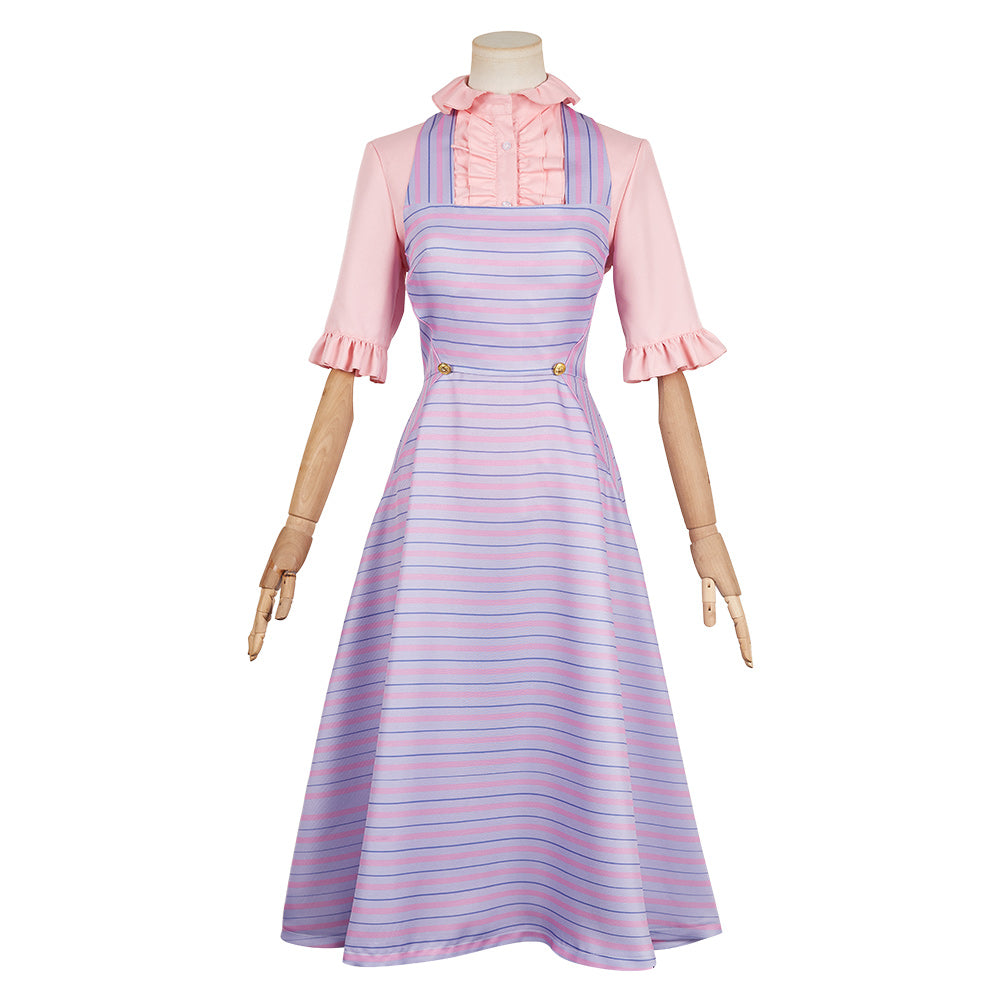 Wicked (2024) Glinda Pink Blue Striped Dress Outfits Cosplay Costume 