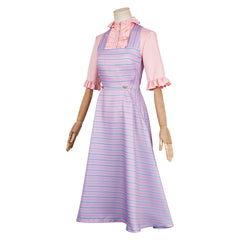 Wicked (2024) Glinda Pink Blue Striped Dress Outfits Cosplay Costume 