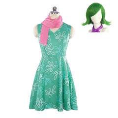 Kids Children Movie Inside Out 2 (2024) Disgust Green Dress Outfit  Cosplay Costume Halloween Carnival Suit