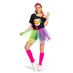 70s 80s Fancy Dress Women Tutu Skirt Retro Party Hippie Costume Outfits Set