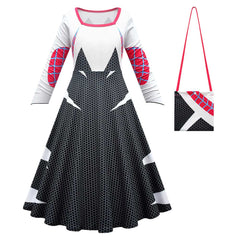 Kids Girls Movie Spider-Man Gwen Stacy Cape Dress Outfits Cosplay Costume Halloween Carnival Suit