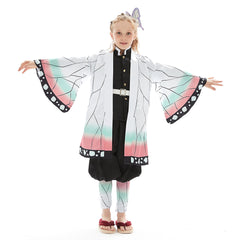 Kids Girls Anime Kochou Shinobu Set Outfit Cosplay Costume Halloween Carnival Suit