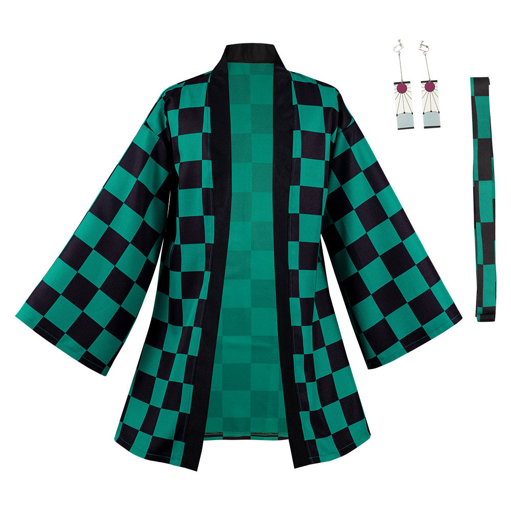 Kamado Tanjirou Cosplay Costumes Halloween Carnival Suit with Earrings