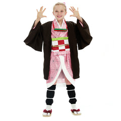 Kids Girls Anime Kamado Nezuko Kimono Set Outfits Cosplay Costume Halloween Carnival Suit