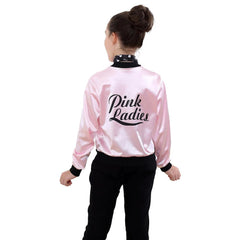 Kids Girls Grease Pink Ladies Silks and Satins Jacket Coat Outfits Cosplay Costume