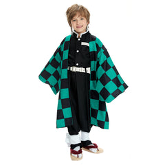 Kids Children Kamado Tanjirou Green Kimono Set Outfit Cosplay Costume Halloween Carnival Suit