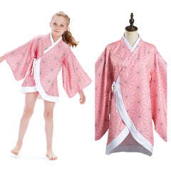 Kids Children Anime Nezuko Pink Coat Cosplay Costume Halloween Suit