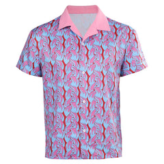 Movie Barbie 2023 Ken Pink Printed Shirt Cosplay Costume Outfits Suit