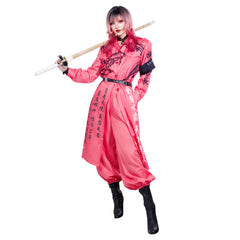 Japanese Bosozoku Kimono Cosplay Costume Pink Coat Pants Outfits Halloween Carnival Suit