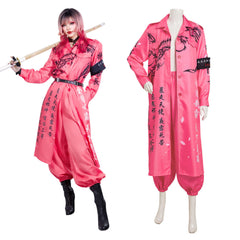 Japanese Bosozoku Kimono Cosplay Costume Pink Coat Pants Outfits Halloween Carnival Suit