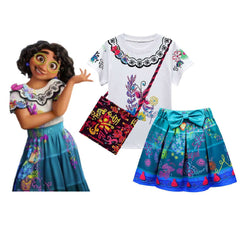 Kids Girls Encanto Cosplay T-shirt Skirt Bag Set Costume Outfits Halloween Carnival Suit