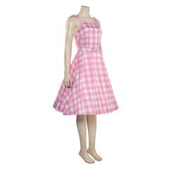 Kids Girls Movie Barbie 2023 Margot Robbie Barbie Pink Plaid Dress Outfits Cosplay Costume Halloween Carnival Suit