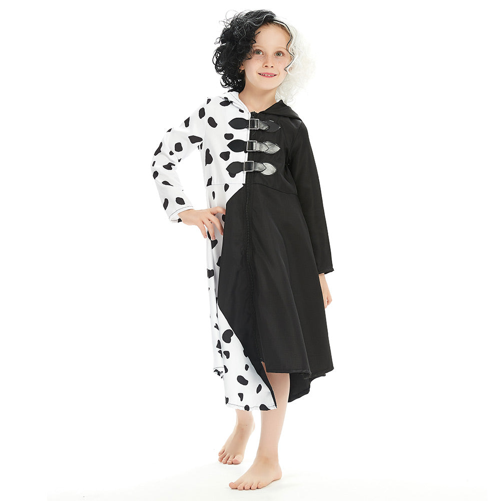 Movie Kids Children Cruella Cosplay Costume Dress Outfits Halloween Carnival Suit