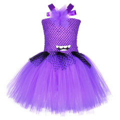Purple Girls Princess Mermaid Costume Halter Mesh Tutu Dress Children Halloween Cosplay Party Dress Up